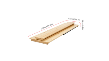 Maße des zusammengeklappten Stehtisches "200x60" mit Fußbrett Der Stehtisch "200x60" mit Fußbrett wird mit ihren zusammengeklappten Maßen dargestellt.