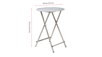 Runder Stehtisch "Unkaputtbar" mit  80 cm breiter Tischplatte. Die Höhe beträgt 110 cm.