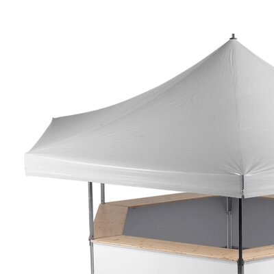 The beer stand has a gray roof.