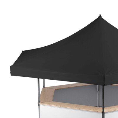 The beer stand has a black roof.