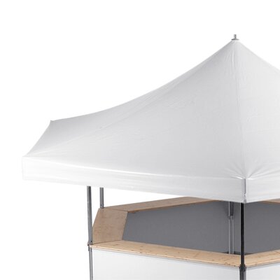 A beerstand with a white roof.