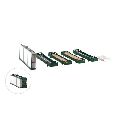 Individual parts of a beer stand before assembly.