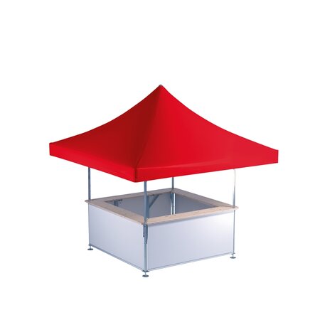 A beer stand with a square roof.