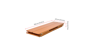Die Designgarnitur Rustica wird mit ihren zusammengeklappten Maßen dargestellt.